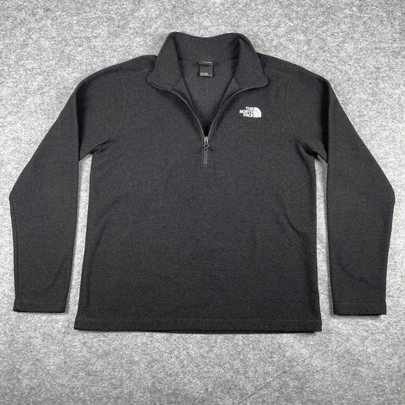 The North Face Fleece Sweater Mens L Black 1/4 Zip Textured Mid Layer Pullover