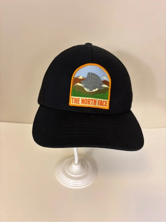 The North Face Black Trucker Hat with Orange-Trim Mountain Patch S/M