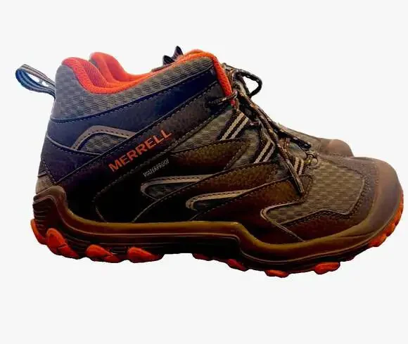 Merrell Chameleon 7 Access Mid Weatherproof Hiking Boot Sz 3.5M Grey/Orange