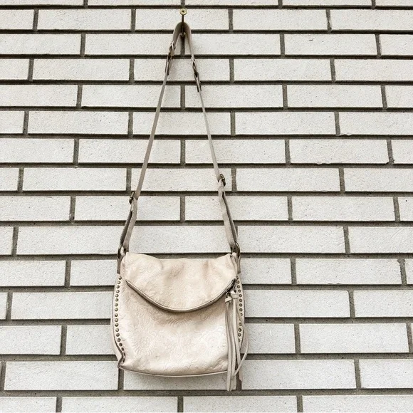 The Sak Silverlake Embossed Leather Crossbody Bag Stone Cream Floral Rivet Boho