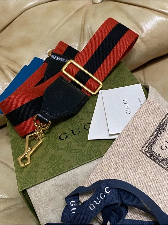 COA Gucci NEW Wide Web Replacement Bag Strap Navy/Red Wool Stripe Unisex