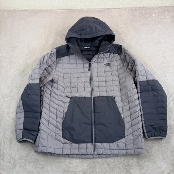 The North Face Thermoball Insulated DWR Hooded Jacket Grey Men 2XL Puffer Quilt