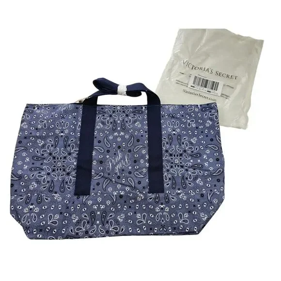 NWT NEW Victoria's Secret PINK blue paisley tote bag zipper pockets gift idea