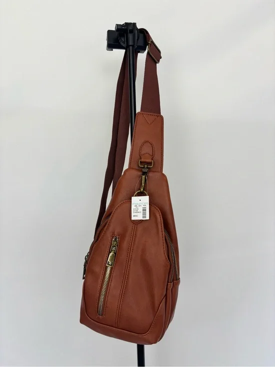 Women's Tan Leatherette Crossbody Sling Bag