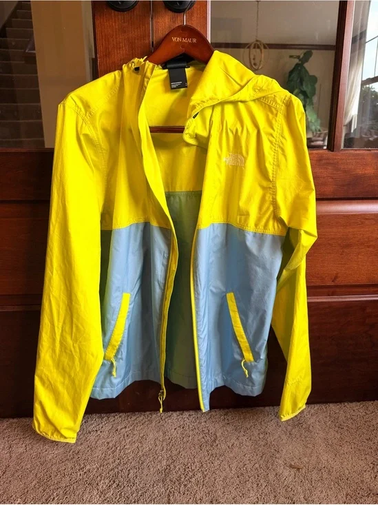 The North Face Yellow & Light Blue Hooded Rain Jacket