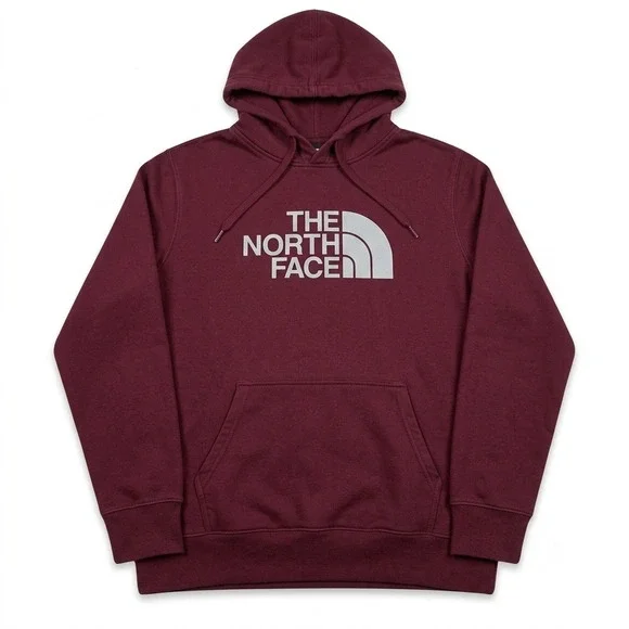 The North Face Mens Large Hoodie Burgundy Red Half Dome Logo Pullover Sweatshirt
