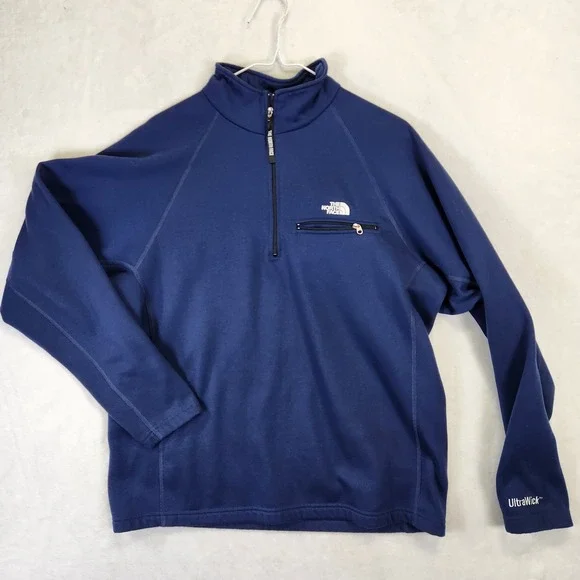 The North Face Mens UltraWick Quarter Zip Pullover Navy Blue Medium‎ Pocket