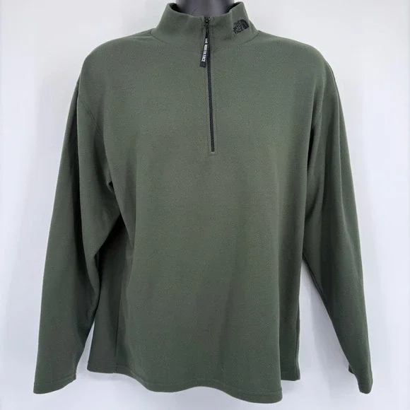 The North Face Men 1/2 Zip Pullover Base Layer‎ Green M Mock Neck Athletic