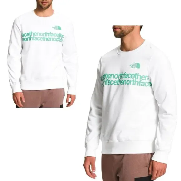 The North Face Sweatshirt Mens XL White Fleece Green Spellout Outdoors Logo‎