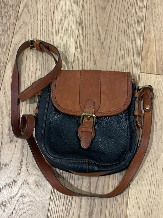 Leather Two-Tone Crossbody Bag in Black & Brown