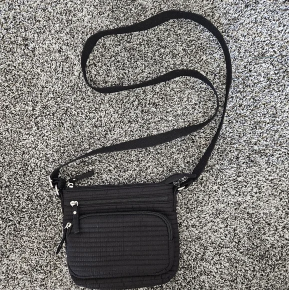 Black Quilted Crossbody Bag Multi Pocket Travel Purse