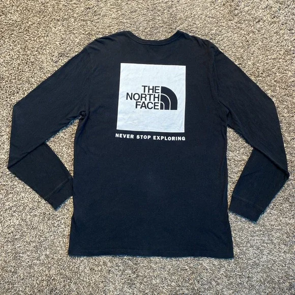 The North Face Long Sleeve Shirt Mens Large Black‎ Box Logo Graphic Tee Cotton
