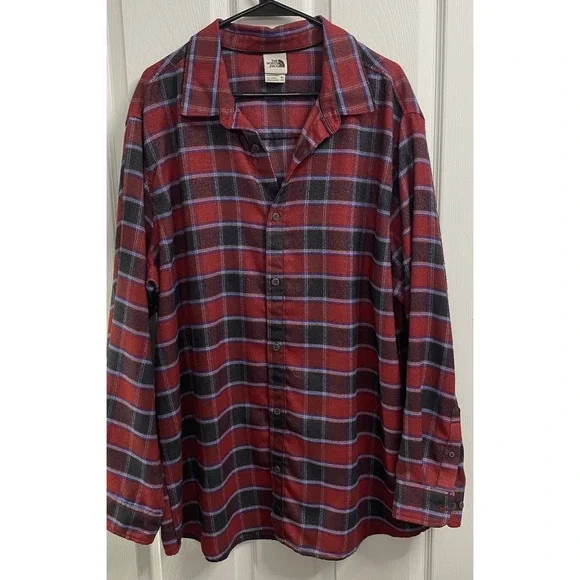 The North‎ Face Men's Plaid Button Up Shirt Long Sleeve Flannel Red/Black Sz.XXL