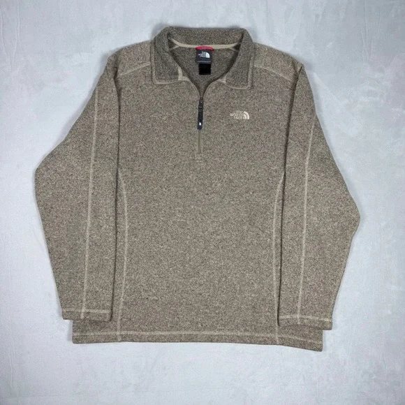 Y2K Mens The North Face Gordon Lyons 1/4 Zip Fleece Pullover Oatmeal Brown XL