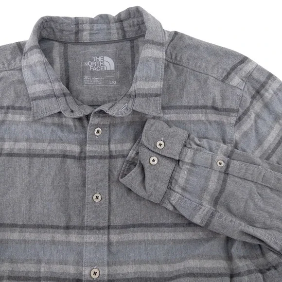 The North Face Mens Large Approach Plaid Flannel Long Sleeve Shirt Gray Gorpcore