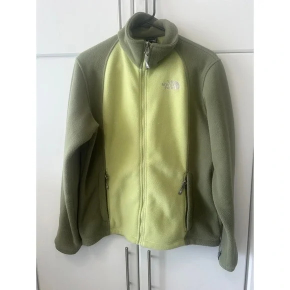 The North Face‎ Full Zip Fleece Jacket Green Two Tone Mock Neck Mens Medium