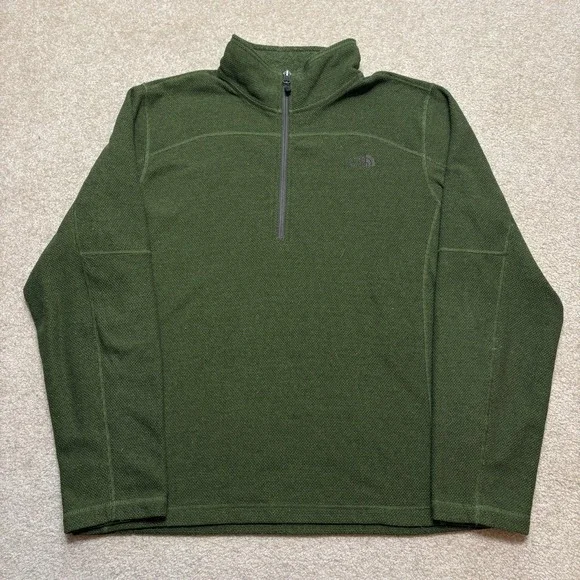 The North Face Fleece Pullover Mens Large Green 1/4 Zip Mock Neck Hiking Outdoor