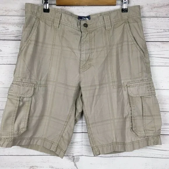North Face Mens 36‎ Tan Plaid Cargo Shorts Cotton Blend Gusset Crotch