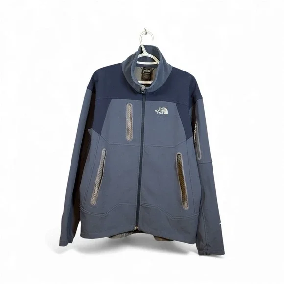 The North Face Apex Men's Softshell Jacket L G Blue Gray Zip Up‎ Outdoor