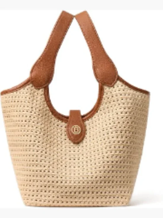 Convertible Crochet Bucket Bag Faux Leather Crossbody Adjustable Strap