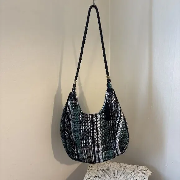 Crochet Azure Shoulder Bag Plaid Vintage Bag White Black Green Soft Y2K
