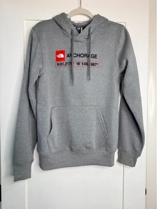The North Face Anchorage Hoodie Gray Pullover Logo Sweatshirt Men's Size XS
