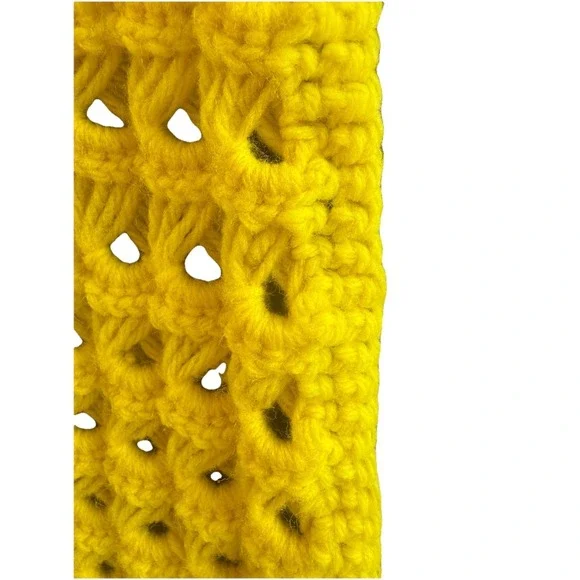 Hand Crochet‎ Bright Yellow Afghan with Scalloped Edge 60x 50