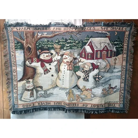 Goodwin Weavers Snowman Tapestry Christmas Throw Blanket 60