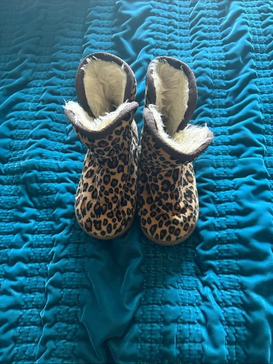 Leopard Print Faux-Fur Lined Kids Boots - Brown