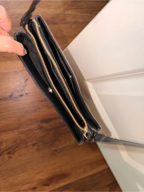 Nine West Black Crossbody Wallet with Gold Zip Detail