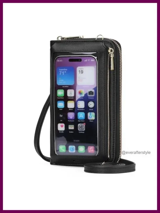 Crossbody Phone Purse RFID Blocking Touchscreen Window Faux Leather