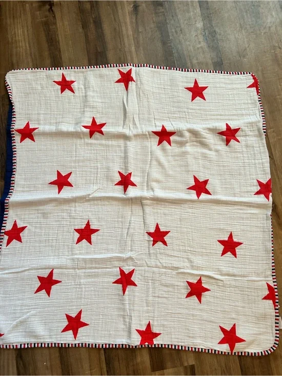 aden + anais Cream Muslin Throw with Red Stars
