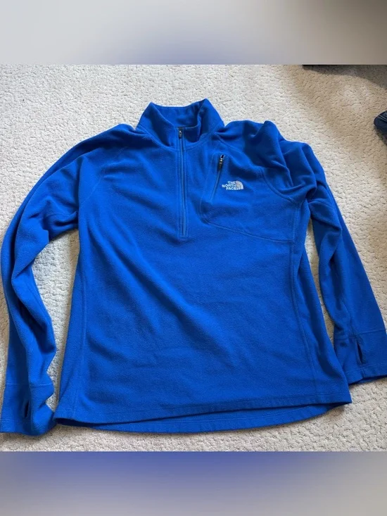 The North Face Men’s Fleece Quarter Zip Pullover Medium Blue Thumbholes Pocket