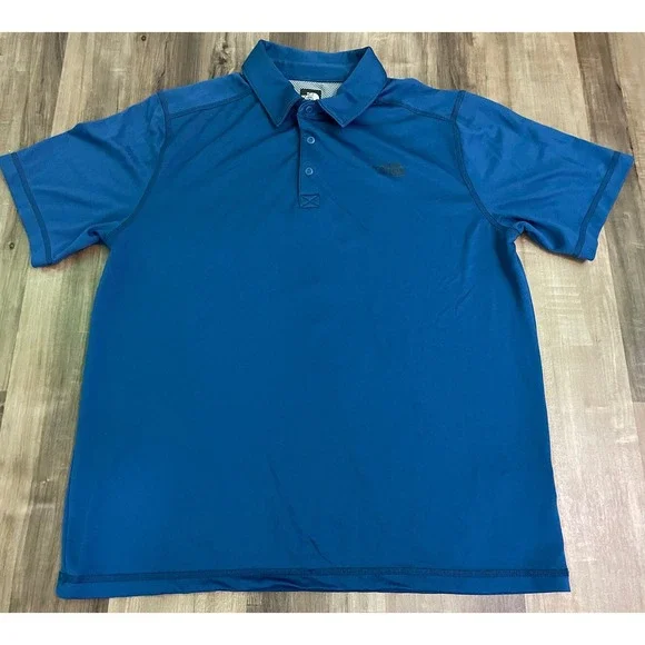 The North Face Shirt Men's Sz L Blue Polo Logo Golf Tennis Activewear Mesh Line