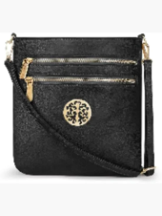 Medium Crossbody Bag with 5 Zipper Pockets Textured Vegan Leather Adjustable