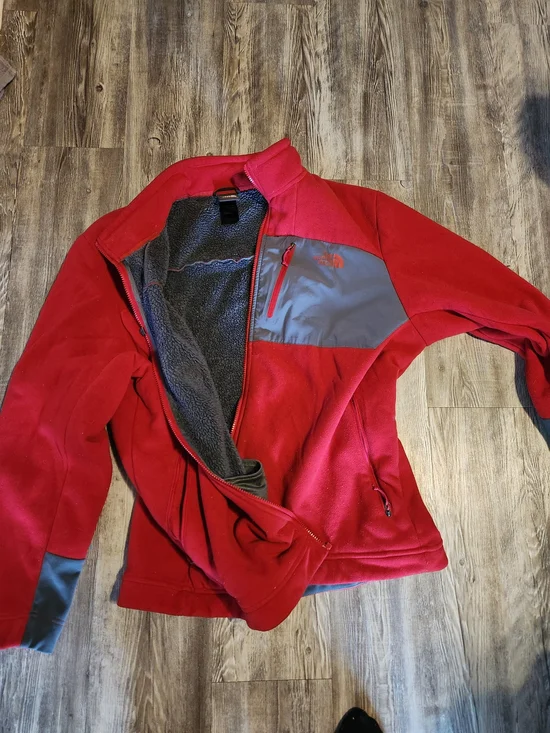 The North Face Men’s Red Fleece Jacket with Gray Chest Panel