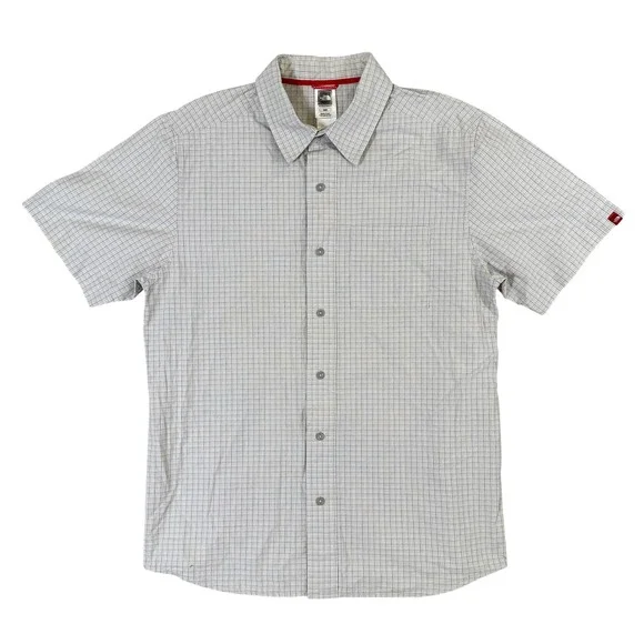 The North Face Mens Grey White Micro Grid Cotton Short Sleeve Button Down M