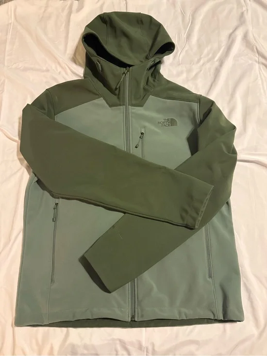 The North Face Men's Two-Tone Olive Green Softshell Hooded Jacket