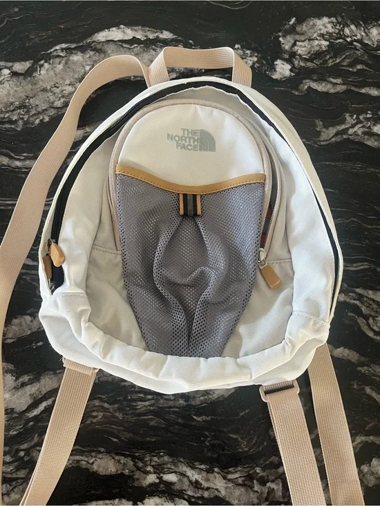 The North Face Cream and Gray Mini Backpack with Tan Accents