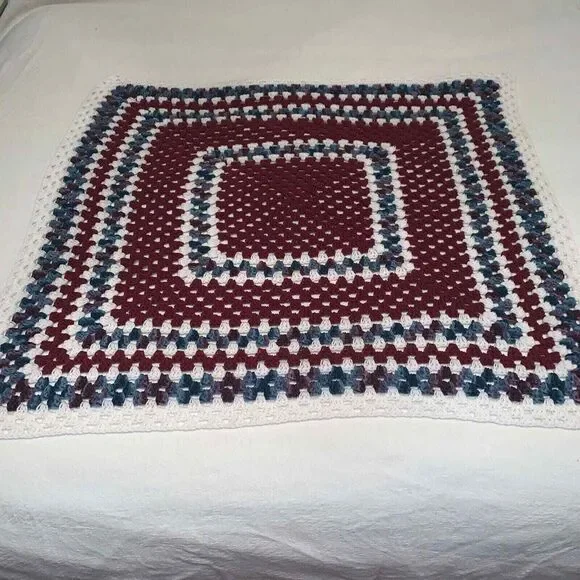 Vintage Handmade Granny Square Crochet Afghan Blanket Lap Throw‎ 44