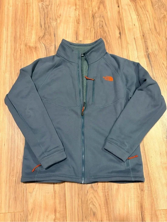 The North Face Slate Blue Zip-Up Fleece with Orange Accents