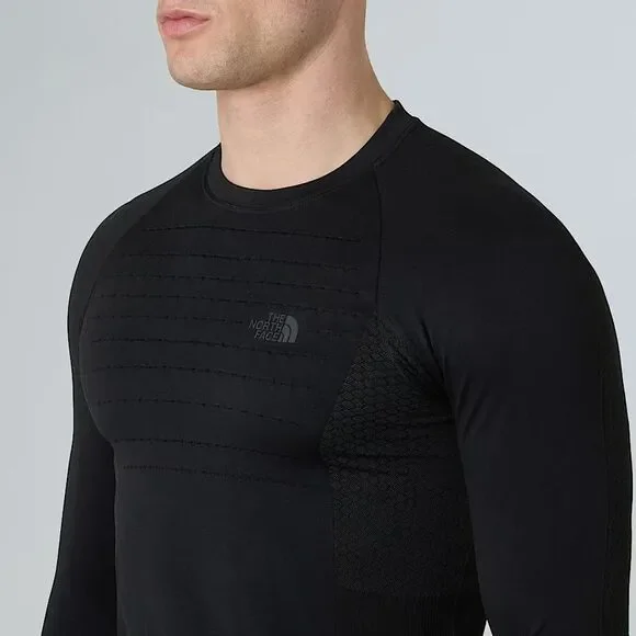 North Face Mens Sport Long Sleeve Top Black Athletic Knit Hiking Shirt Sz M/L