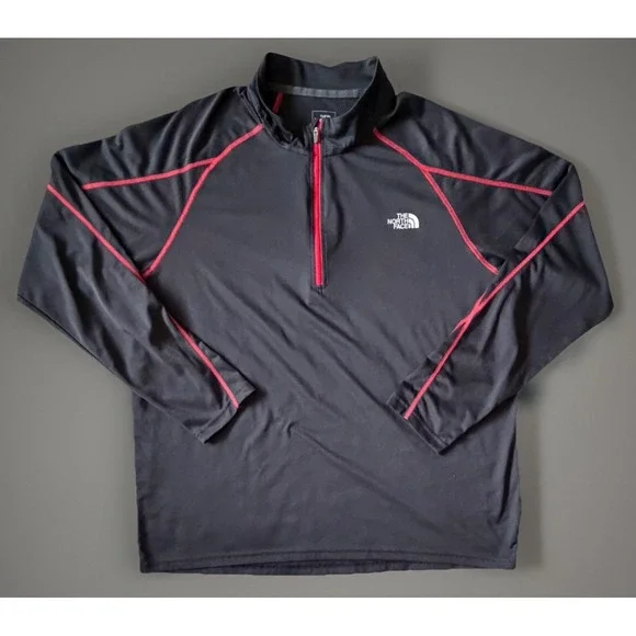 The North Face Pullover FlashDry 1/4 Quarter Zip Shirt Black Logo Large JBHS