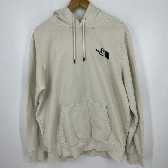 The North Face Mens Cream Never Stop Exploring Graphic Pullover Hoodie Large