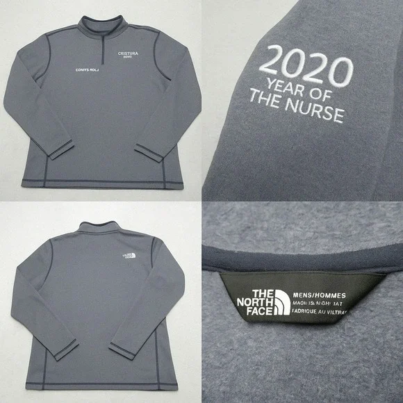 North Face‎ Tech Fleece Mens Large Gray Blue 1/4 Zip Ventura Health Uniform