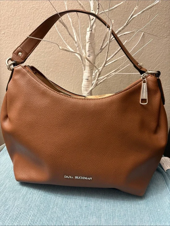 Dana Buchman Cognac Pebbled Leather Shoulder Hobo