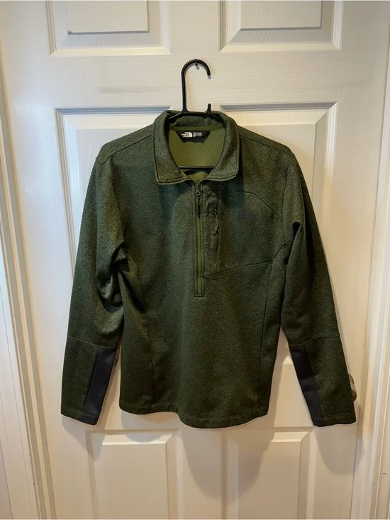 The North Face Mens Small 1/4 Zip Fleece Pullover Olive Heathered Green