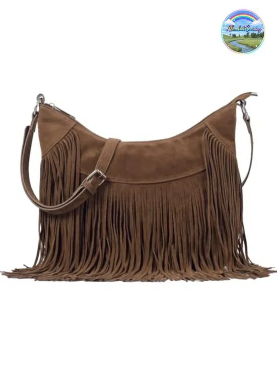 Vegan Suede Fringe Hobo Bag Tassel Crossbody Purse