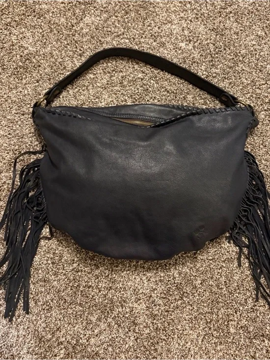 Patricia Nash Fringe Leather Hobo Bag - Black