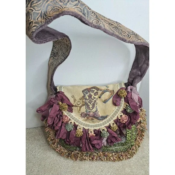 Lynnette Furr Wild Wild West Collection Boho Handbag Purse Floral Fringe Vtg